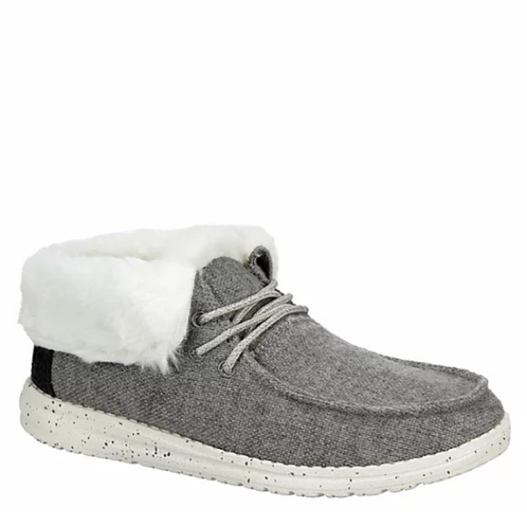 Hey dude Britt slip on grey faux fur lace up flat boots size 6 - Picture 1 of 8